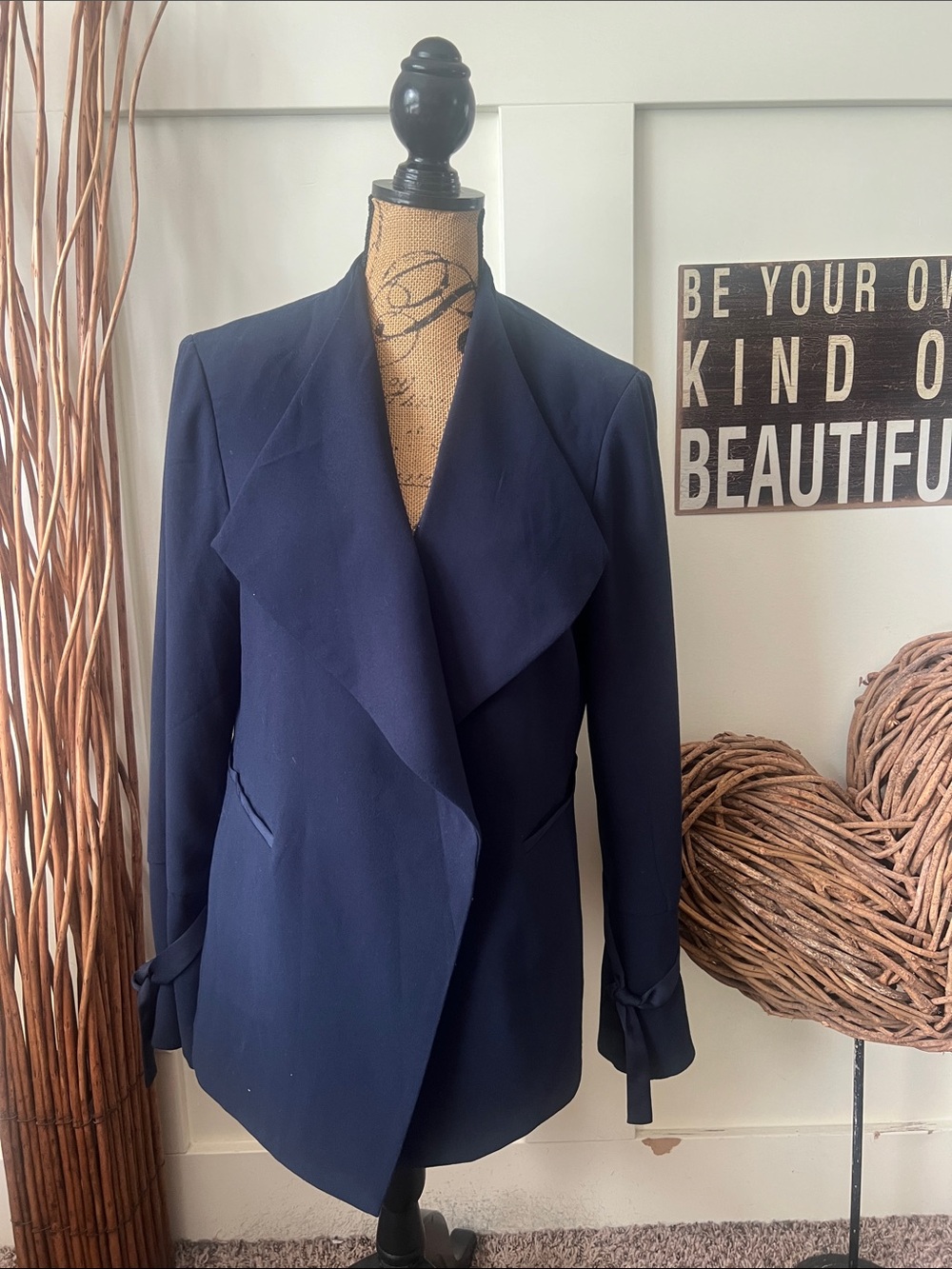 Willi Smith Navy Draped Front Blazer Jacket
